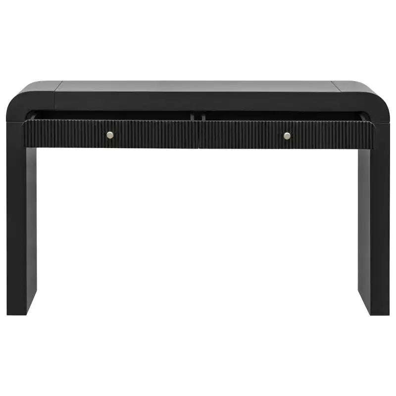 Luxystar Rustic Console Table with Fluted Drawer Front, Curved Corners and Thick Legs for Hallway and Living Room, Black