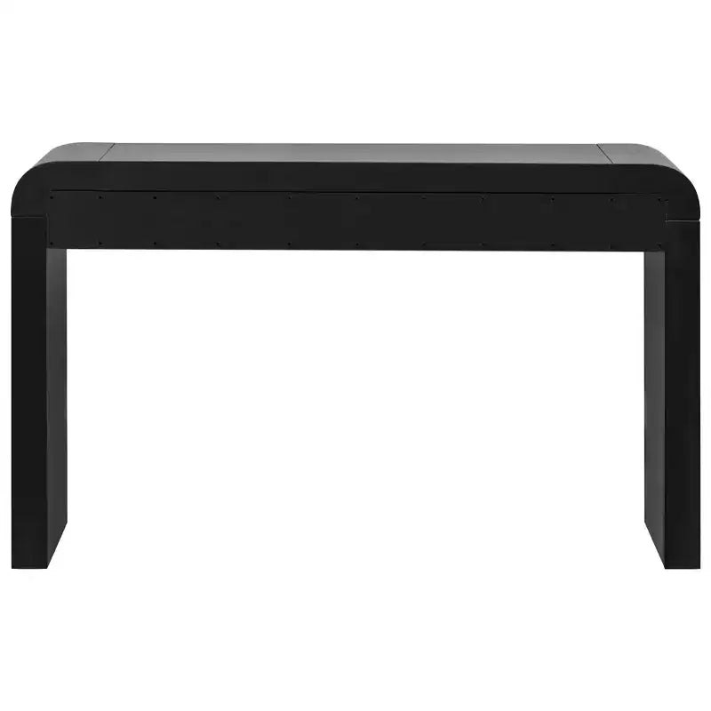 Console demi-lune noire avec tiroir cannelé et pieds épais