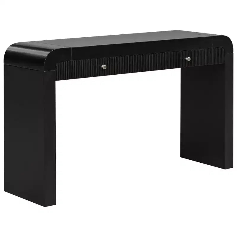 Console demi-lune noire avec tiroir cannelé et pieds épais