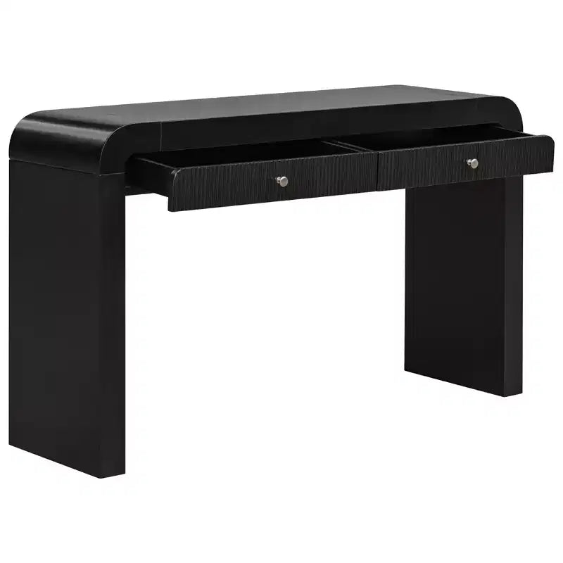 Console demi-lune noire avec tiroir cannelé et pieds épais