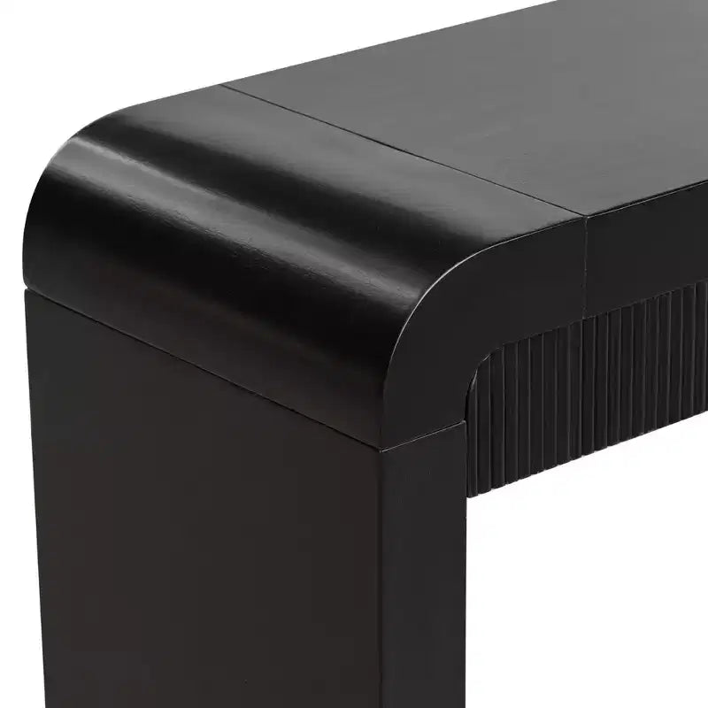 Console demi-lune noire avec tiroir cannelé et pieds épais