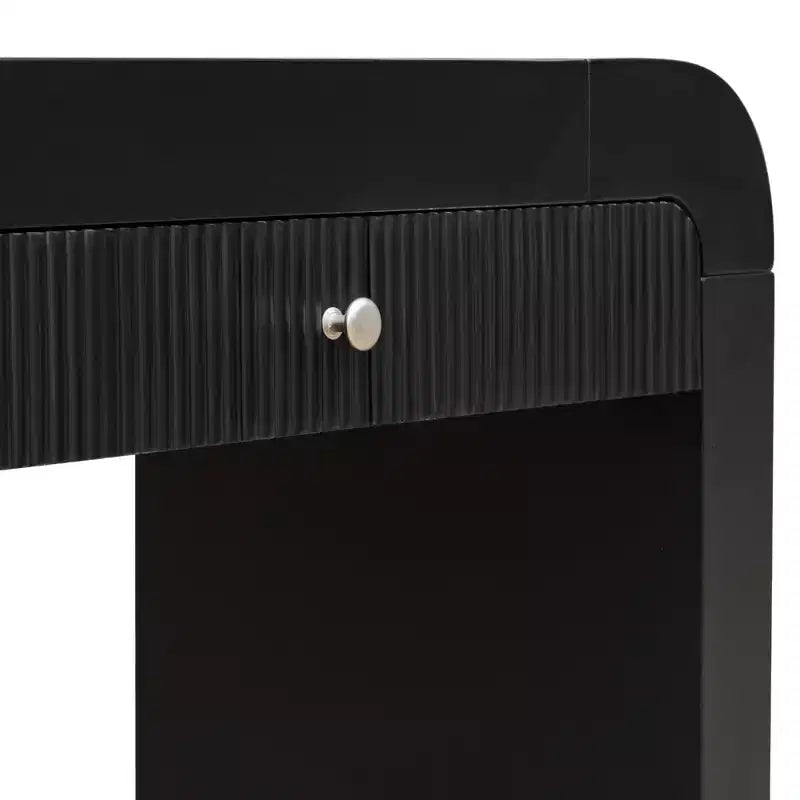 Console demi-lune noire avec tiroir cannelé et pieds épais