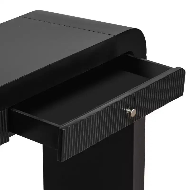Console demi-lune noire avec tiroir cannelé et pieds épais