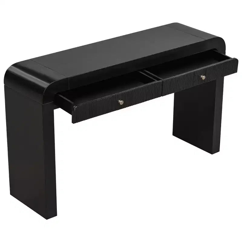 Console demi-lune noire avec tiroir cannelé et pieds épais