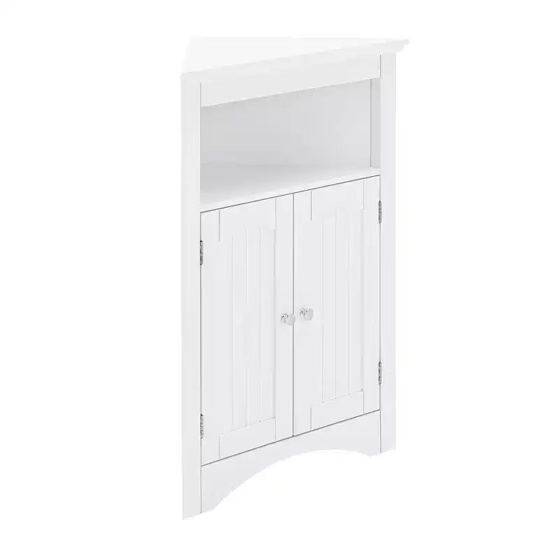 Meuble d'angle 2 portes et 3 étagères – Café/Blanc, Style fermé/ouvert