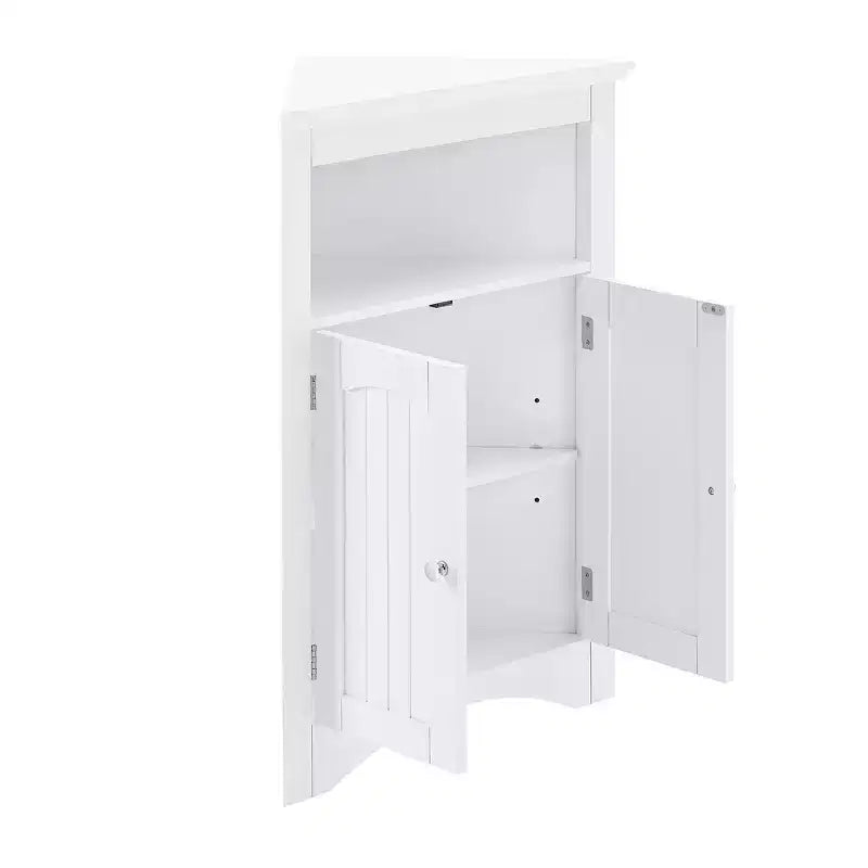 Meuble d'angle 2 portes et 3 étagères – Café/Blanc, Style fermé/ouvert