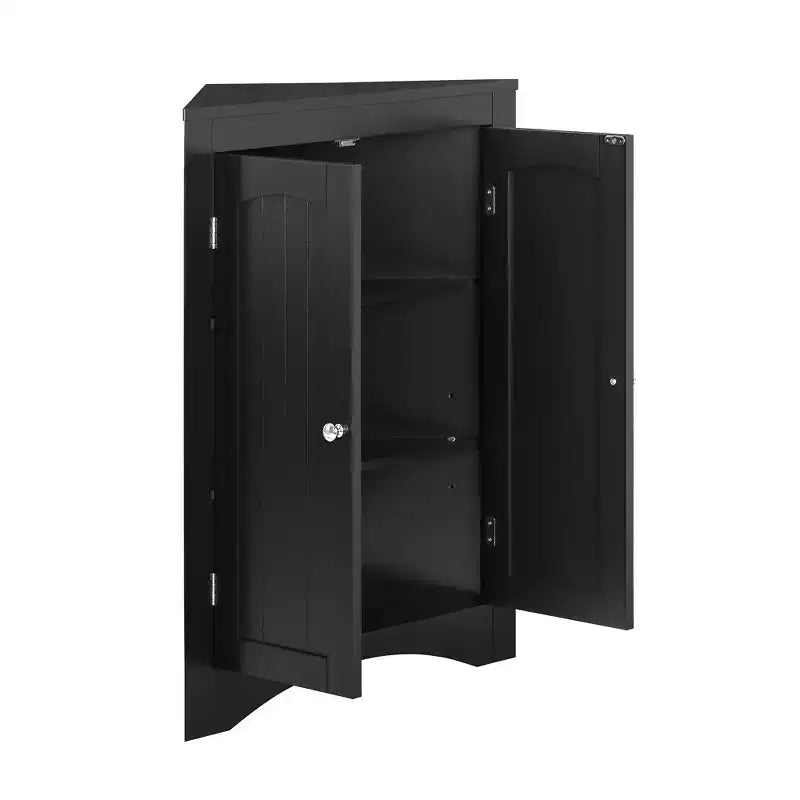 Meuble d'angle 2 portes et 3 étagères – Café/Blanc, Style fermé/ouvert