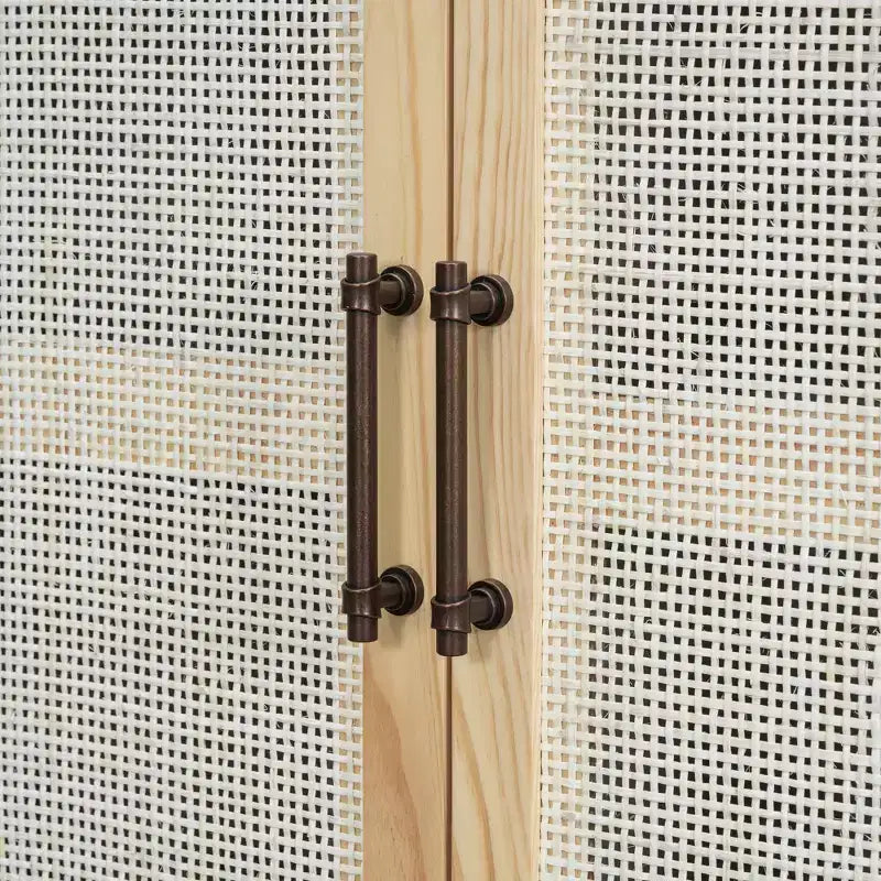 Buffet vaisselier en rotin naturel, 4 portes, 2 étagères de rangement