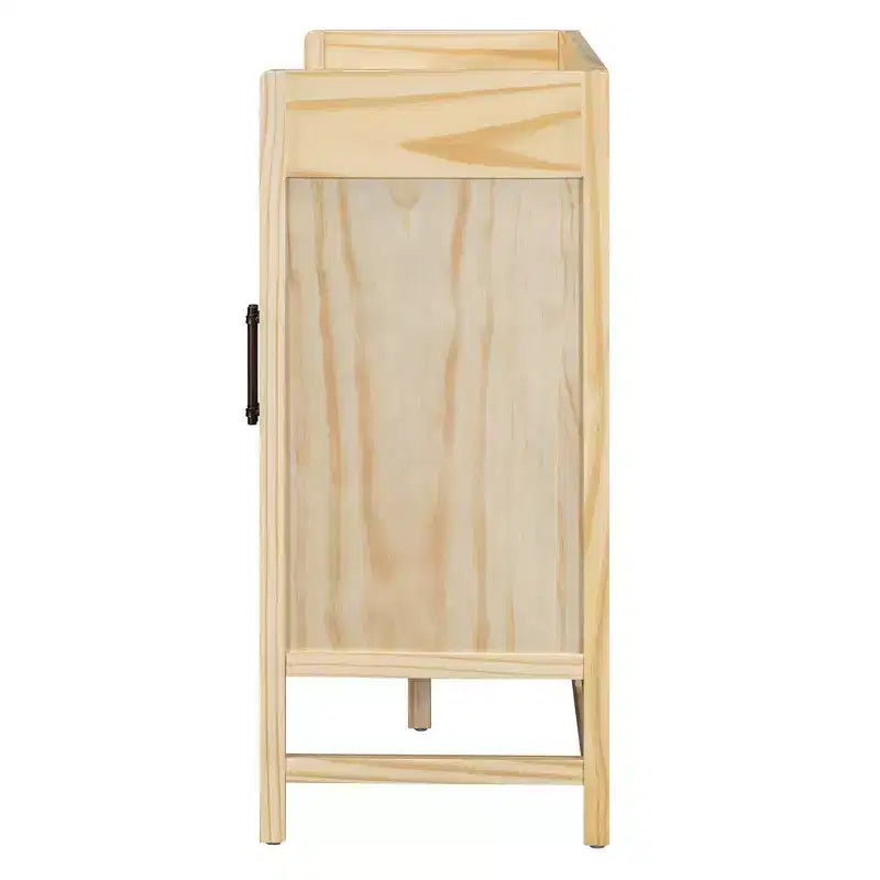 Buffet vaisselier en rotin naturel, 4 portes, 2 étagères de rangement