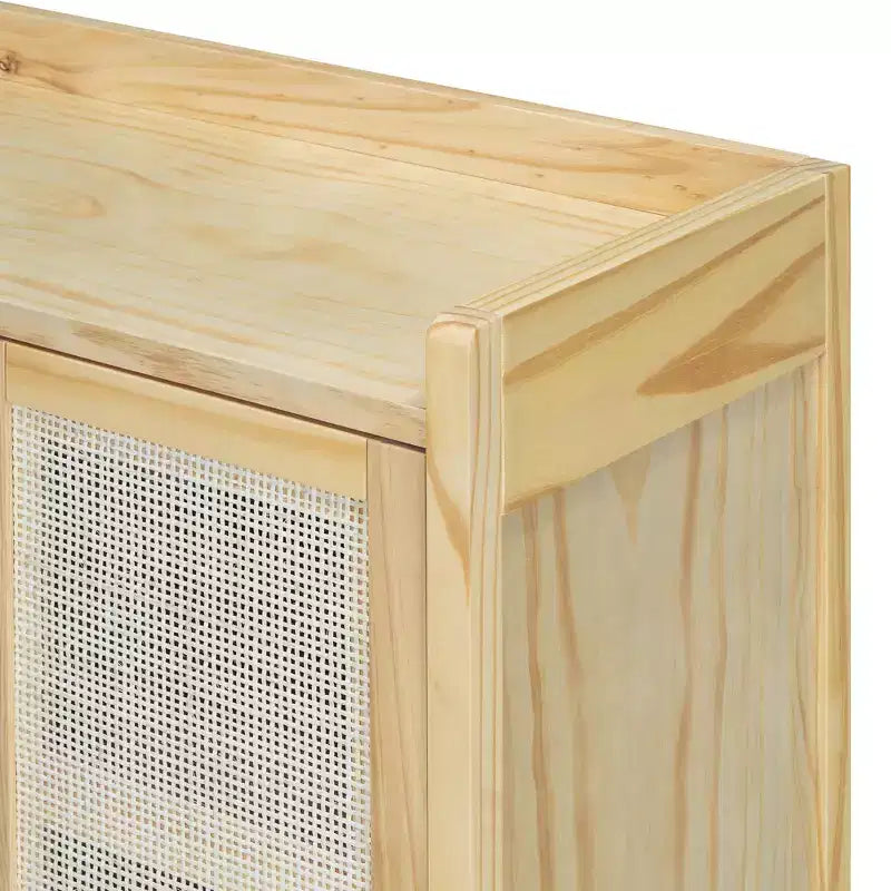 Buffet vaisselier en rotin naturel, 4 portes, 2 étagères de rangement