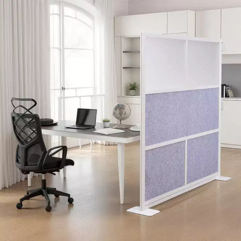 Séparateur de bureau vitré givré gris, panneau unique, poste de travail pour 1 personne