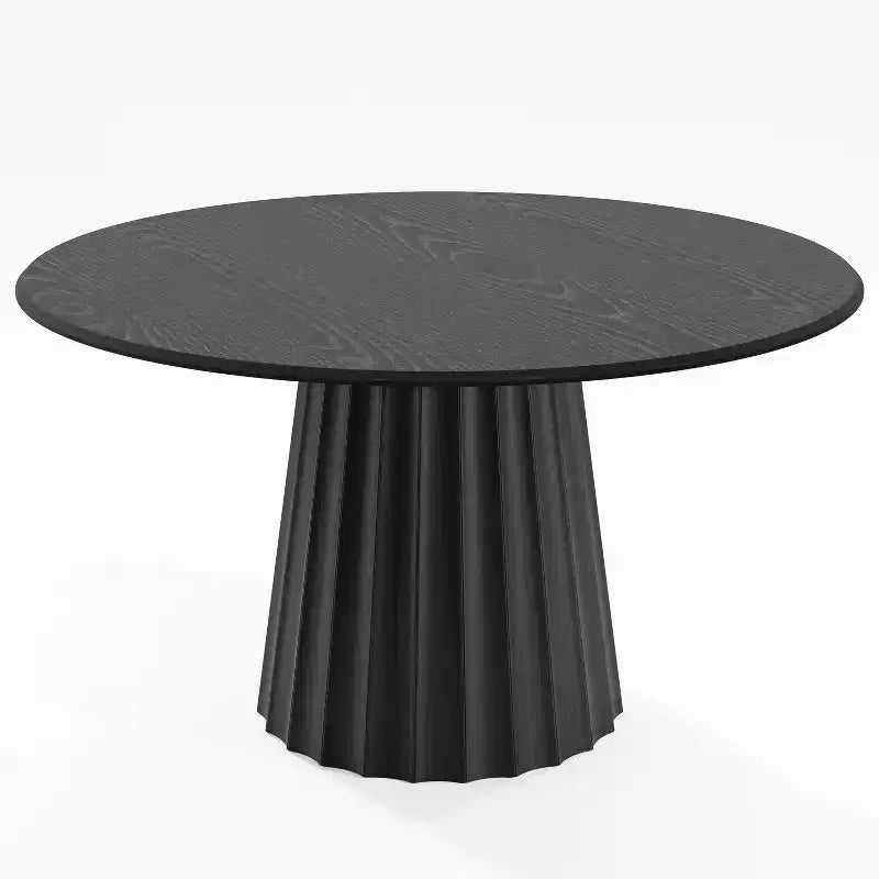 Table de salle à manger ronde noire sur pied, 4 à 6 places, base cannelée, 132 cm