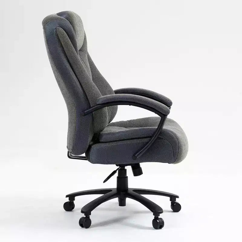 Chaise de bureau noire/grise à dossier haut avec revêtement en coton, hauteur réglable, roulettes – 1 personne