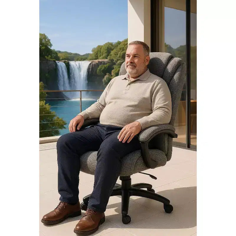 Chaise de bureau noire/grise à dossier haut avec revêtement en coton, hauteur réglable, roulettes – 1 personne