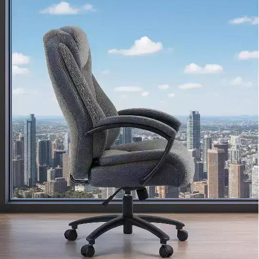Chaise de bureau noire/grise à dossier haut avec revêtement en coton, hauteur réglable, roulettes – 1 personne