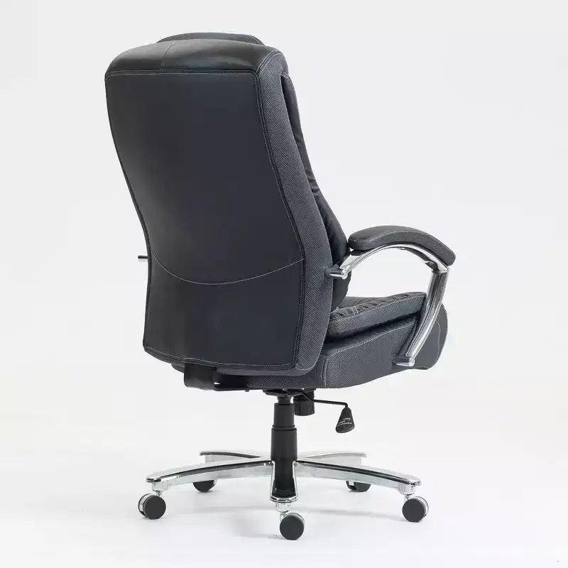 Chaise de bureau noire/grise à dossier haut avec revêtement en coton, hauteur réglable, roulettes – 1 personne