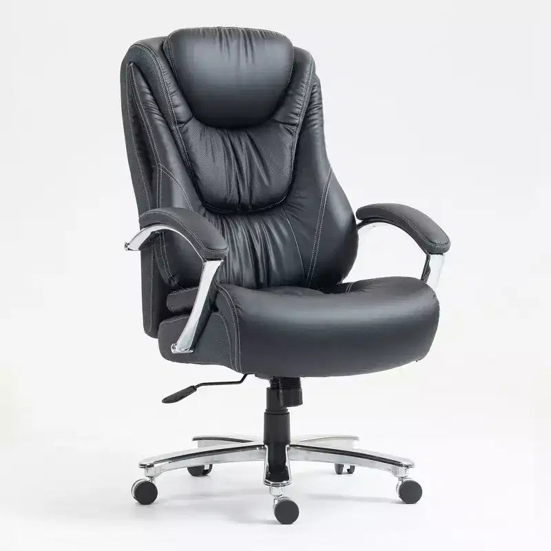 Chaise de bureau noire/grise à dossier haut avec revêtement en coton, hauteur réglable, roulettes – 1 personne