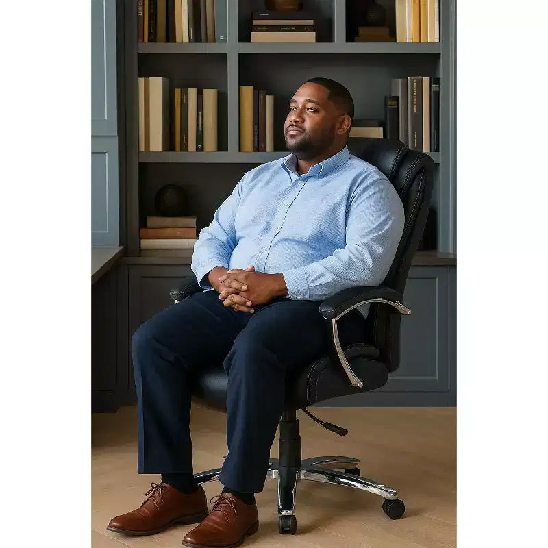 Chaise de bureau noire/grise à dossier haut avec revêtement en coton, hauteur réglable, roulettes – 1 personne