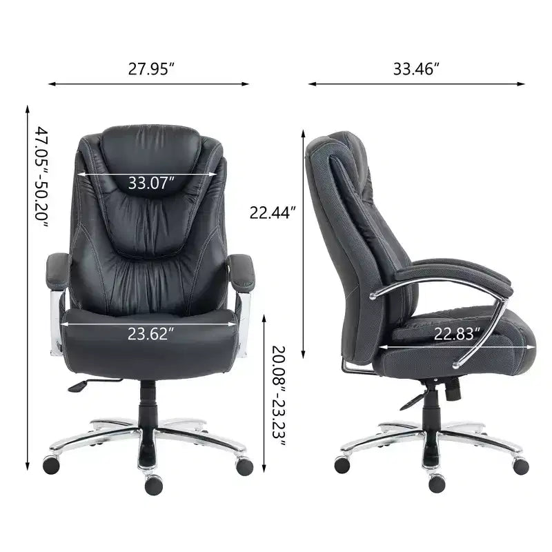 Chaise de bureau noire/grise à dossier haut avec revêtement en coton, hauteur réglable, roulettes – 1 personne