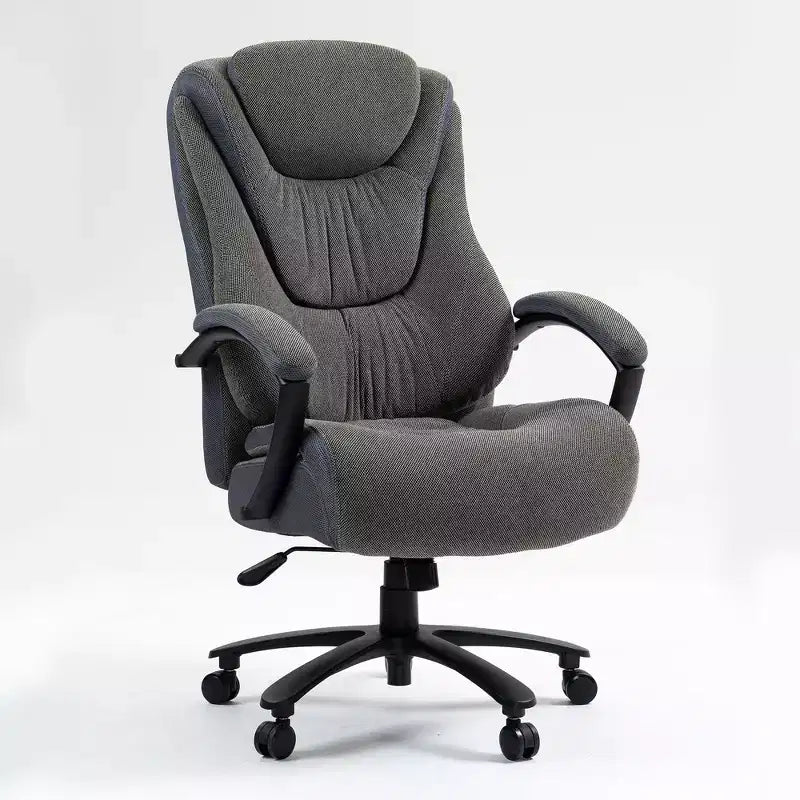 Chaise de bureau noire/grise à dossier haut avec revêtement en coton, hauteur réglable, roulettes – 1 personne