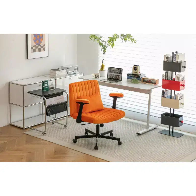 Chaise de bureau en velours, accoudoirs et hauteur réglables, siège unique, bleu/orange/rose/jaune