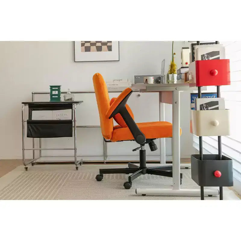 Chaise de bureau en velours, accoudoirs et hauteur réglables, siège unique, bleu/orange/rose/jaune
