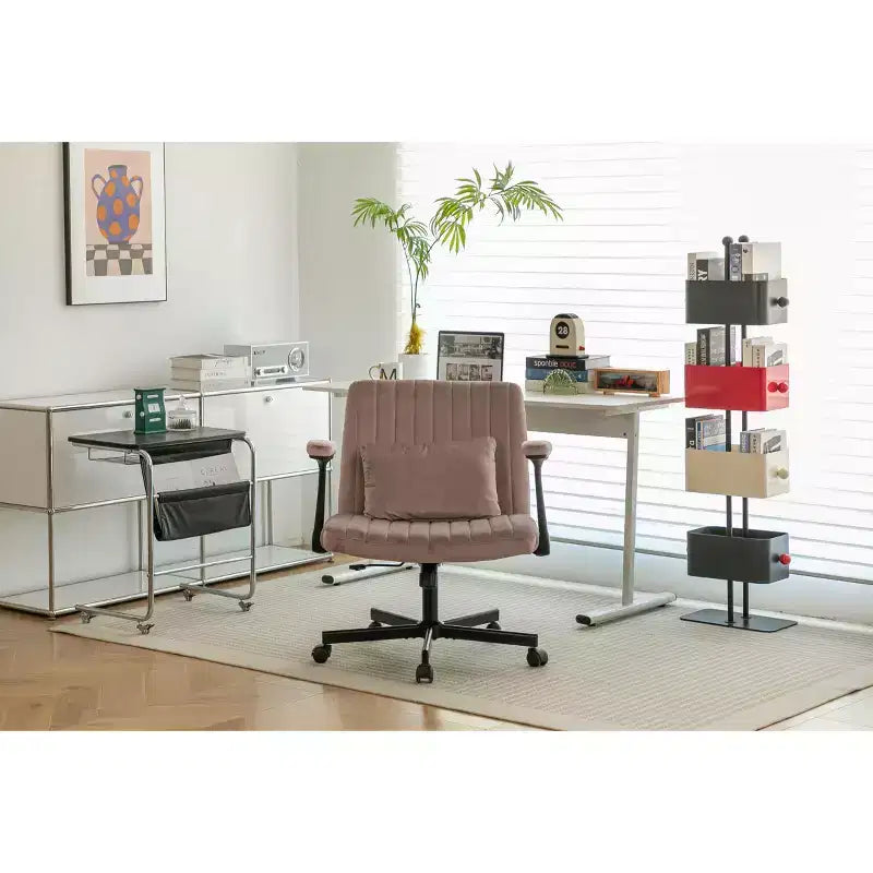 Chaise de bureau en velours, accoudoirs et hauteur réglables, siège unique, bleu/orange/rose/jaune