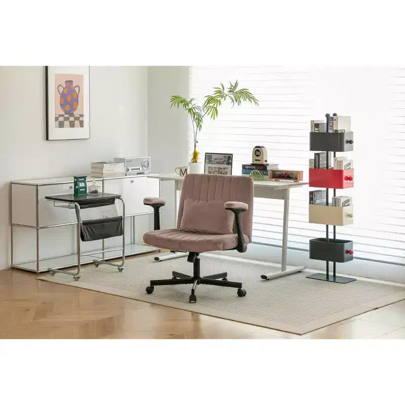 Chaise de bureau en velours, accoudoirs et hauteur réglables, siège unique, bleu/orange/rose/jaune