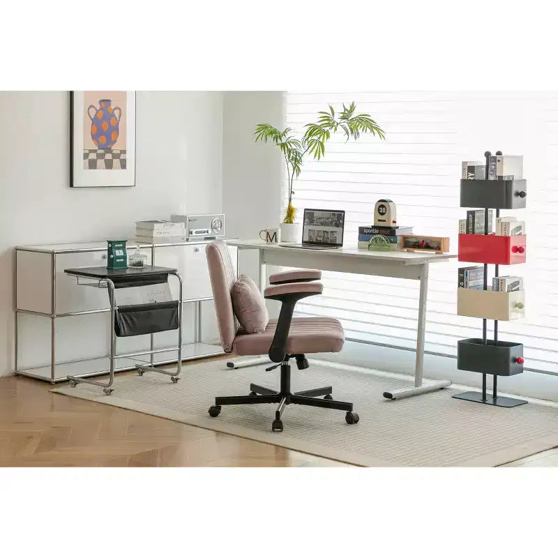 Chaise de bureau en velours, accoudoirs et hauteur réglables, siège unique, bleu/orange/rose/jaune