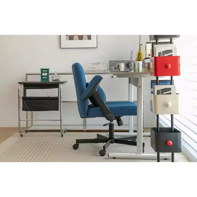 Chaise de bureau en velours, accoudoirs et hauteur réglables, siège unique, bleu/orange/rose/jaune