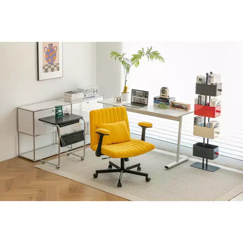 Chaise de bureau en velours, accoudoirs et hauteur réglables, siège unique, bleu/orange/rose/jaune