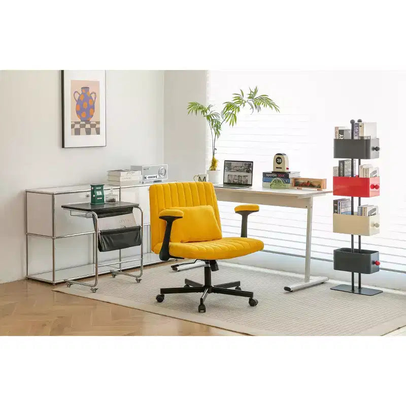 Chaise de bureau en velours, accoudoirs et hauteur réglables, siège unique, bleu/orange/rose/jaune