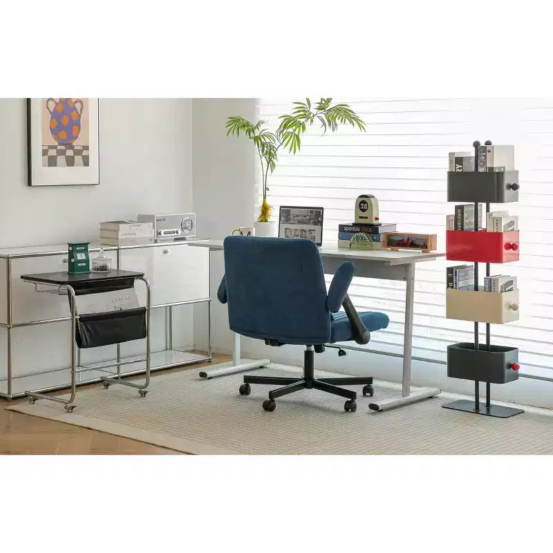 Chaise de bureau en velours, accoudoirs et hauteur réglables, siège unique, bleu/orange/rose/jaune