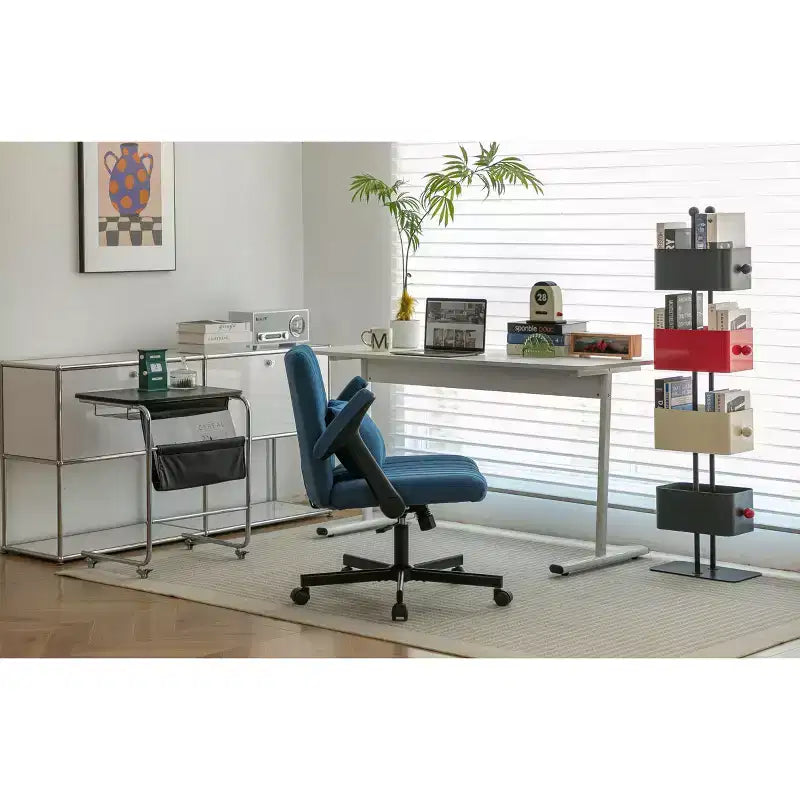 Chaise de bureau en velours, accoudoirs et hauteur réglables, siège unique, bleu/orange/rose/jaune