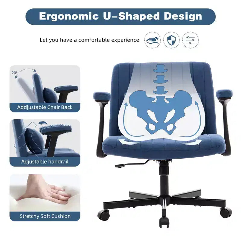 Chaise de bureau en velours, accoudoirs et hauteur réglables, siège unique, bleu/orange/rose/jaune