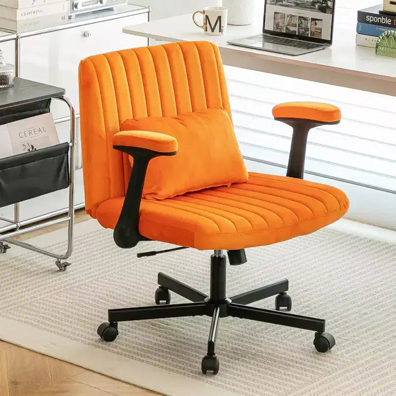Chaise de bureau en velours, accoudoirs et hauteur réglables, siège unique, bleu/orange/rose/jaune