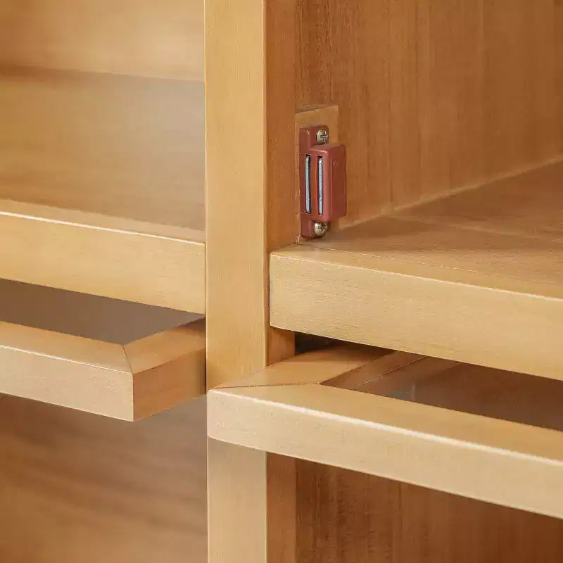Bahut vitré 4 portes en chêne naturel, style scandinave moderne du milieu du siècle