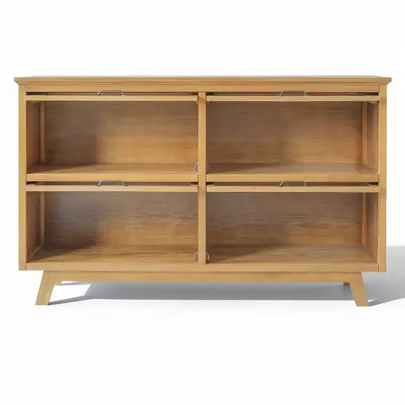 Bahut vitré 4 portes en chêne naturel, style scandinave moderne du milieu du siècle