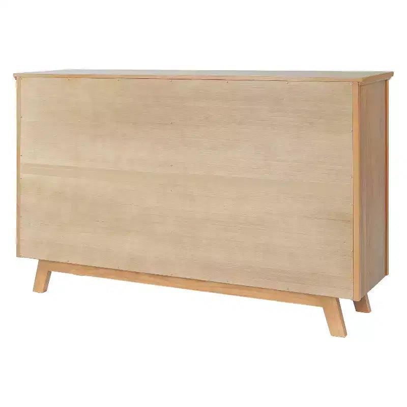 Bahut vitré 4 portes en chêne naturel, style scandinave moderne du milieu du siècle