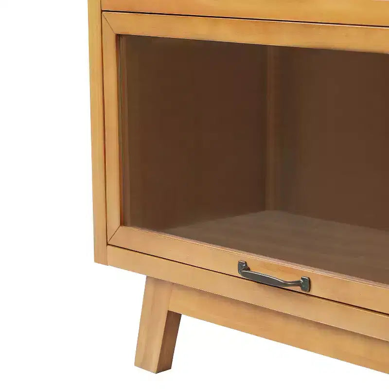 Bahut vitré 4 portes en chêne naturel, style scandinave moderne du milieu du siècle
