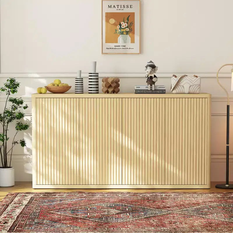 Buffet en chêne naturel cannelé, 4 portes, monobloc