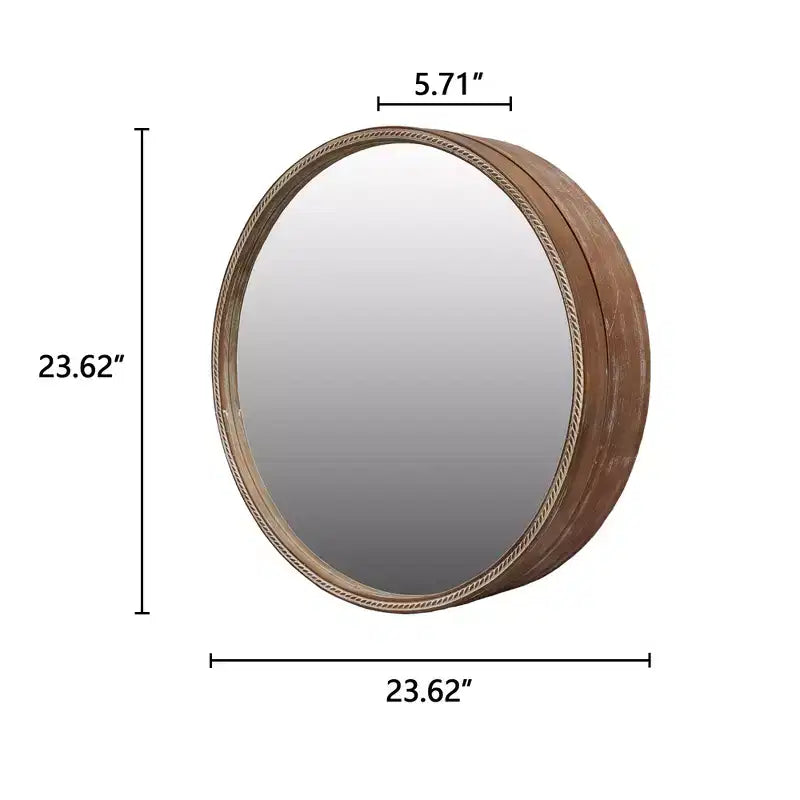Miroir mural rond marron avec armoire de rangement coulissante, 1 pièce