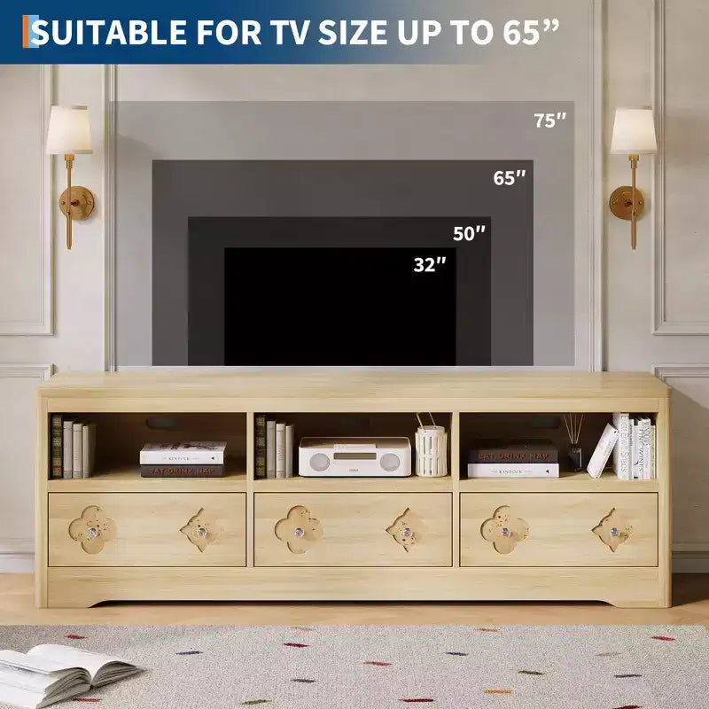 Meuble TV Mid-Century marron/blanc avec tiroir sculpté, 1 ou 2 étagères, convient aux téléviseurs jusqu'à 85 pouces