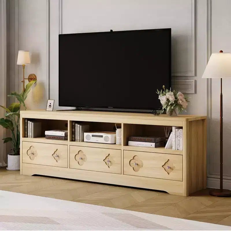 Meuble TV Mid-Century marron/blanc avec tiroir sculpté, 1 ou 2 étagères, convient aux téléviseurs jusqu'à 85 pouces