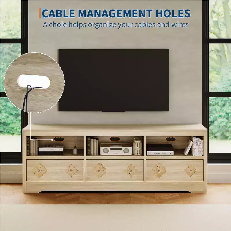Meuble TV Mid-Century marron/blanc avec tiroir sculpté, 1 ou 2 étagères, convient aux téléviseurs jusqu'à 85 pouces