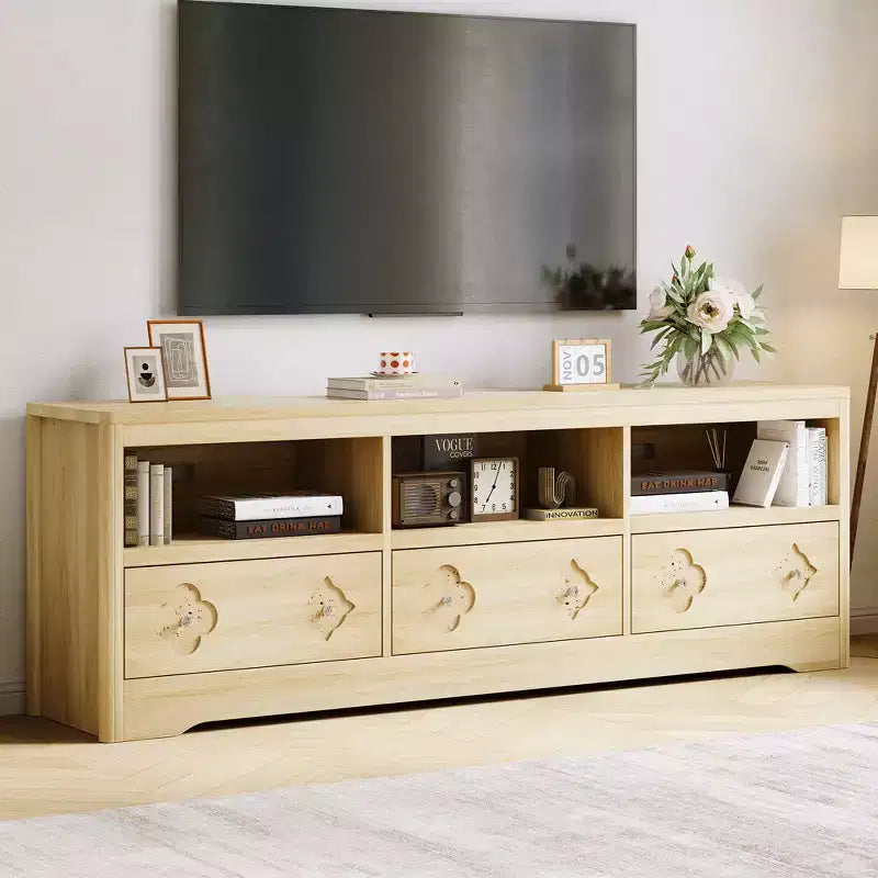 Meuble TV Mid-Century marron/blanc avec tiroir sculpté, 1 ou 2 étagères, convient aux téléviseurs jusqu'à 85 pouces