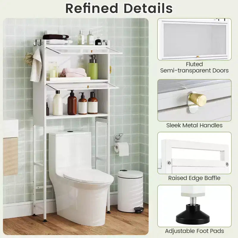 Meuble de rangement pour toilettes noir/blanc avec 2 armoires à abattant et 4 crochets, utilisation par 1 personne