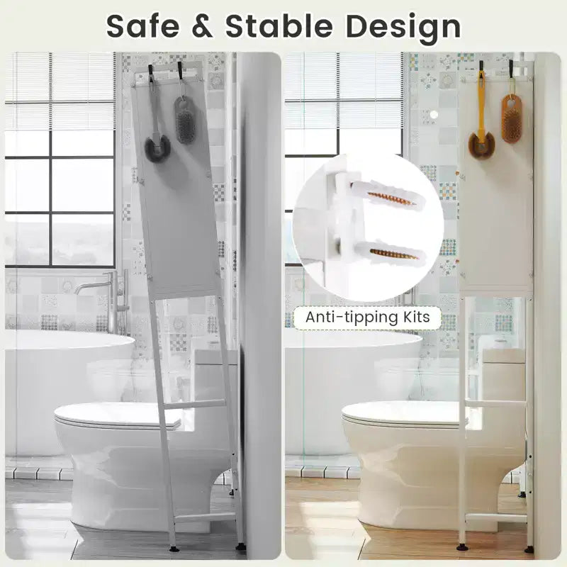 Meuble de rangement pour toilettes noir/blanc avec 2 armoires à abattant et 4 crochets, utilisation par 1 personne