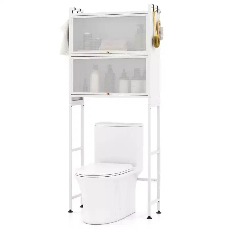 Meuble de rangement pour toilettes noir/blanc avec 2 armoires à abattant et 4 crochets, utilisation par 1 personne