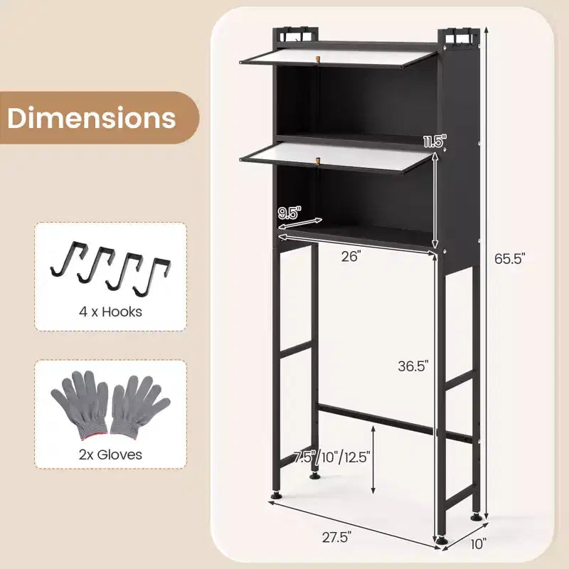 Meuble de rangement pour toilettes noir/blanc avec 2 armoires à abattant et 4 crochets, utilisation par 1 personne
